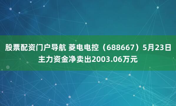 股票配资门户导航 菱电电控（688667）5月23日主力资金净卖出2003.06万元